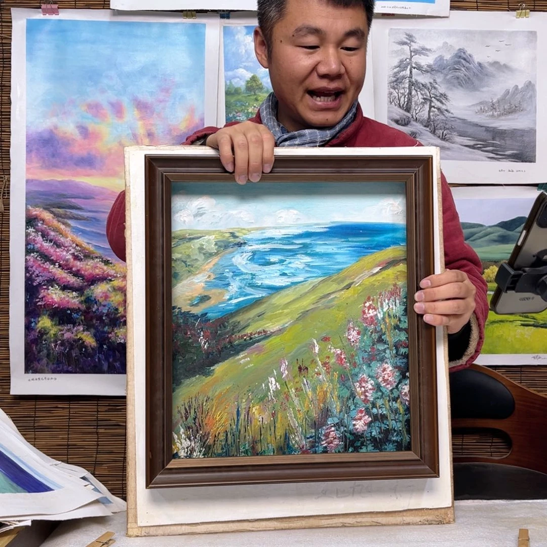 油画行路人小院绘画作品竞拍