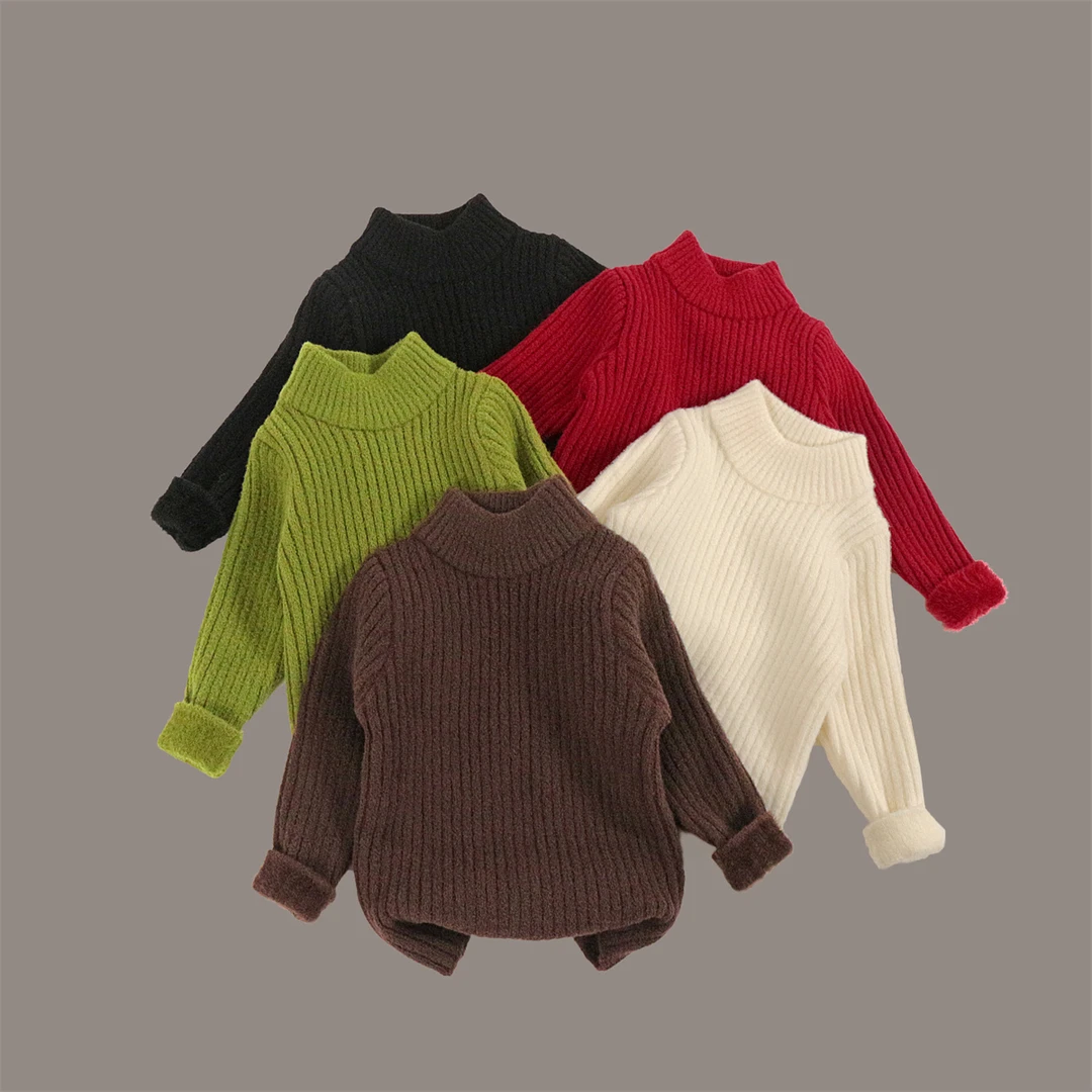 【清仓】秋冬童装毛衣圆领男童女童毛线衣黑色宝宝儿童针厚打底衫