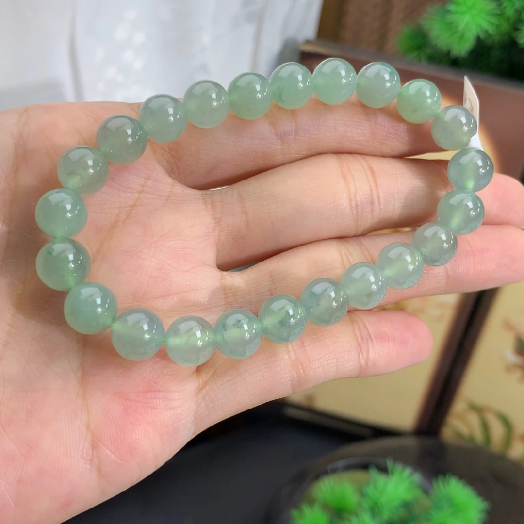 翡翠未镶嵌手串卡8冰胶晴绿手串