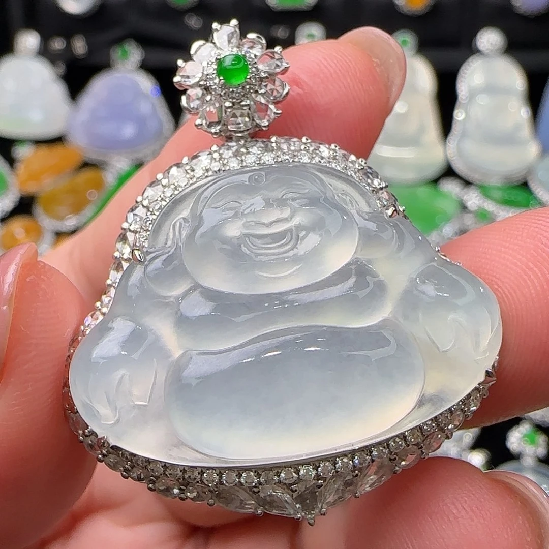 颈饰18K金镶嵌翡翠天然翡翠