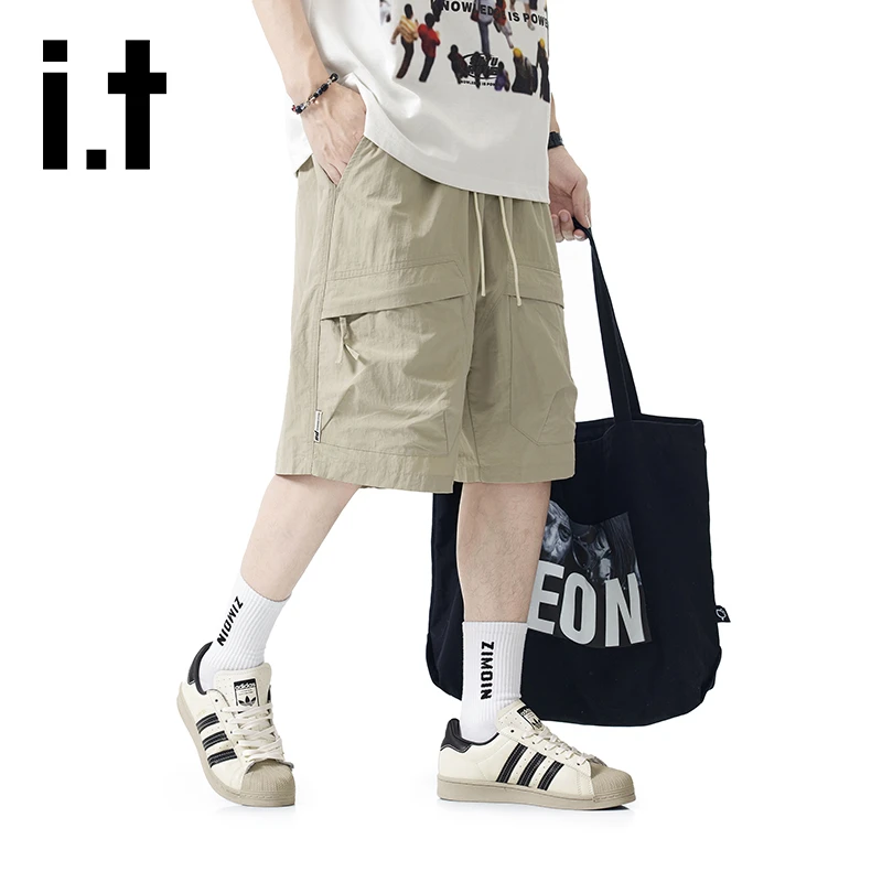 it izzue夏季冰丝大口袋速干短裤男宽松大码户外山系薄款五分中裤