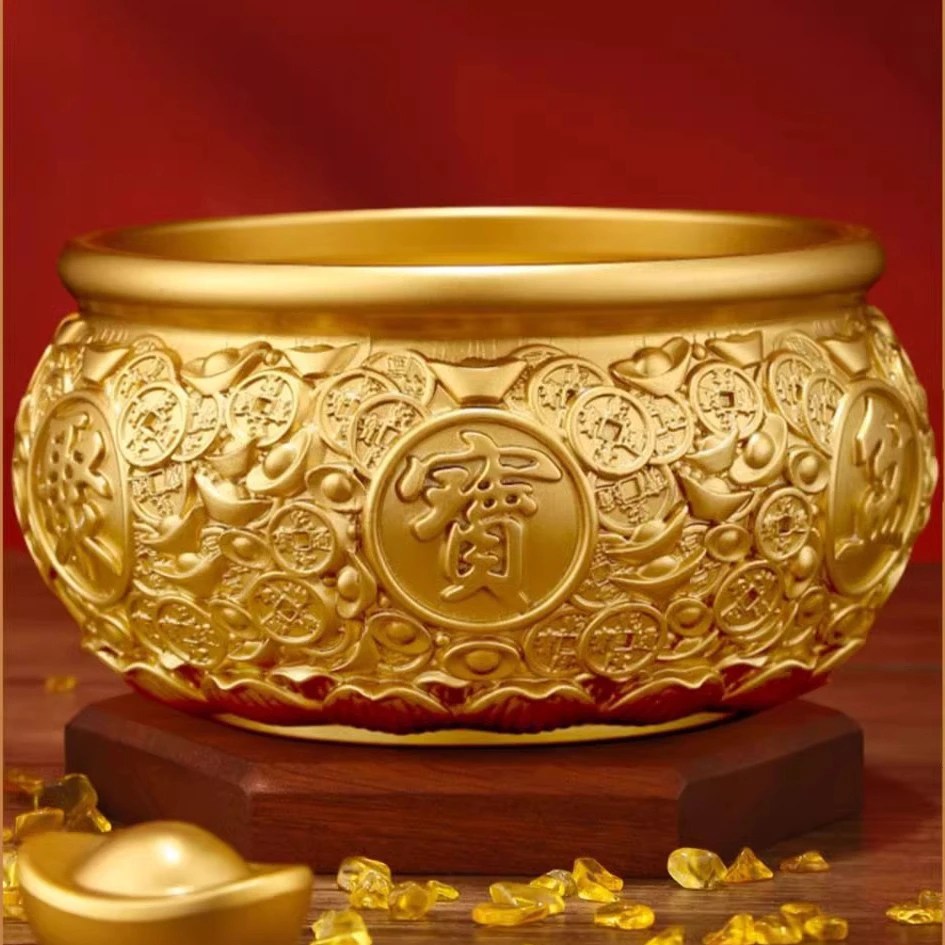 【铜德社】定制铜制8斤特大号聚宝盆直径24cm家居办公工艺品摆件
