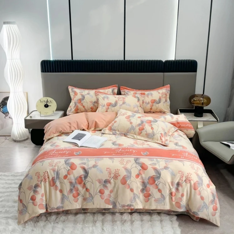 【羽沐轻奢】亲肤纯棉印花四件套-秋实粉