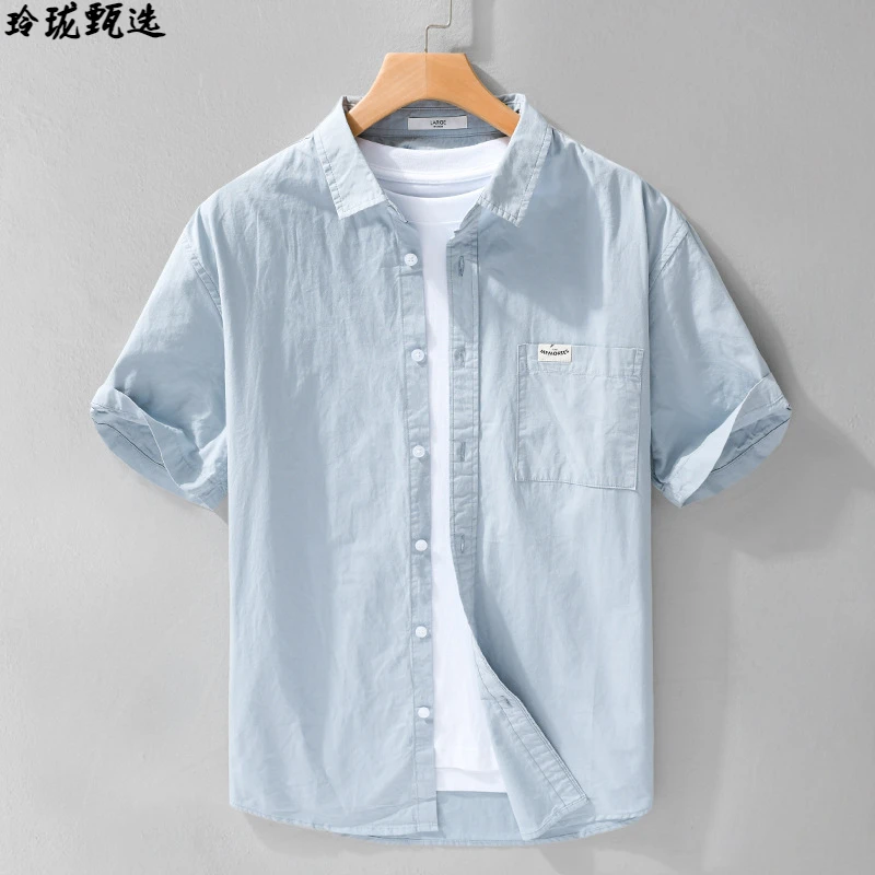 2025年夏季男装新款纯色舒适棉衬衣青年简约日系清新白色流行衬衫