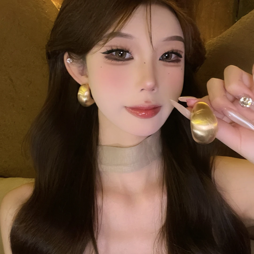 铜合金耳饰 欧美复古夸张大气金属拉丝耳环小众设计高级感耳饰