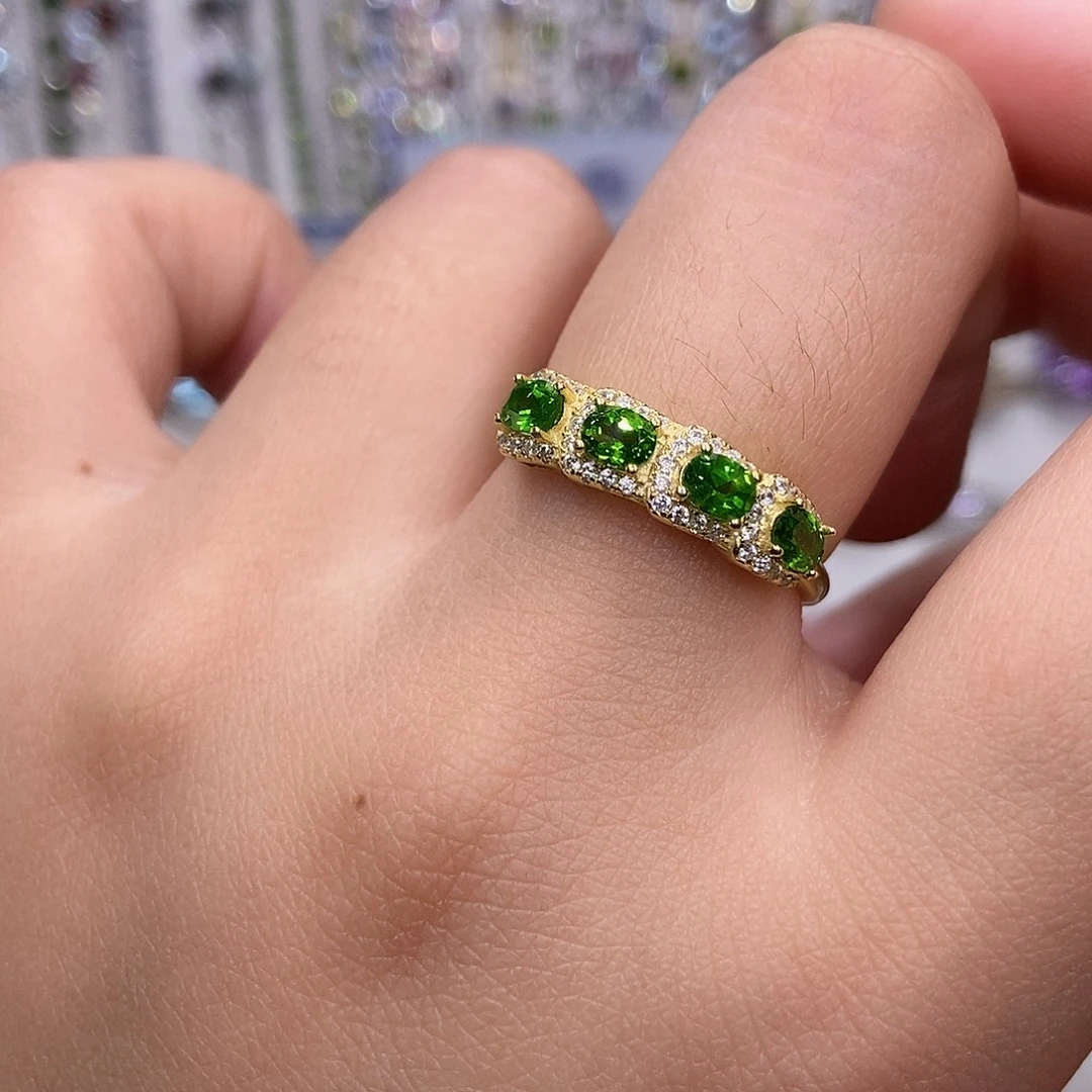 透辉石开口戒指银S925镶嵌