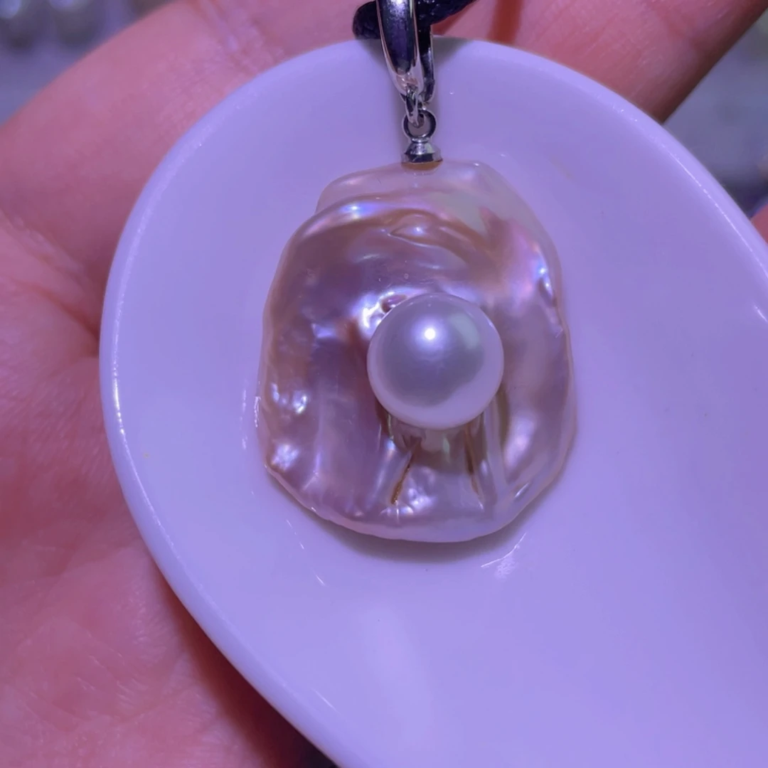 天然淡水珍珠吊坠淡水珍珠银S925镶嵌