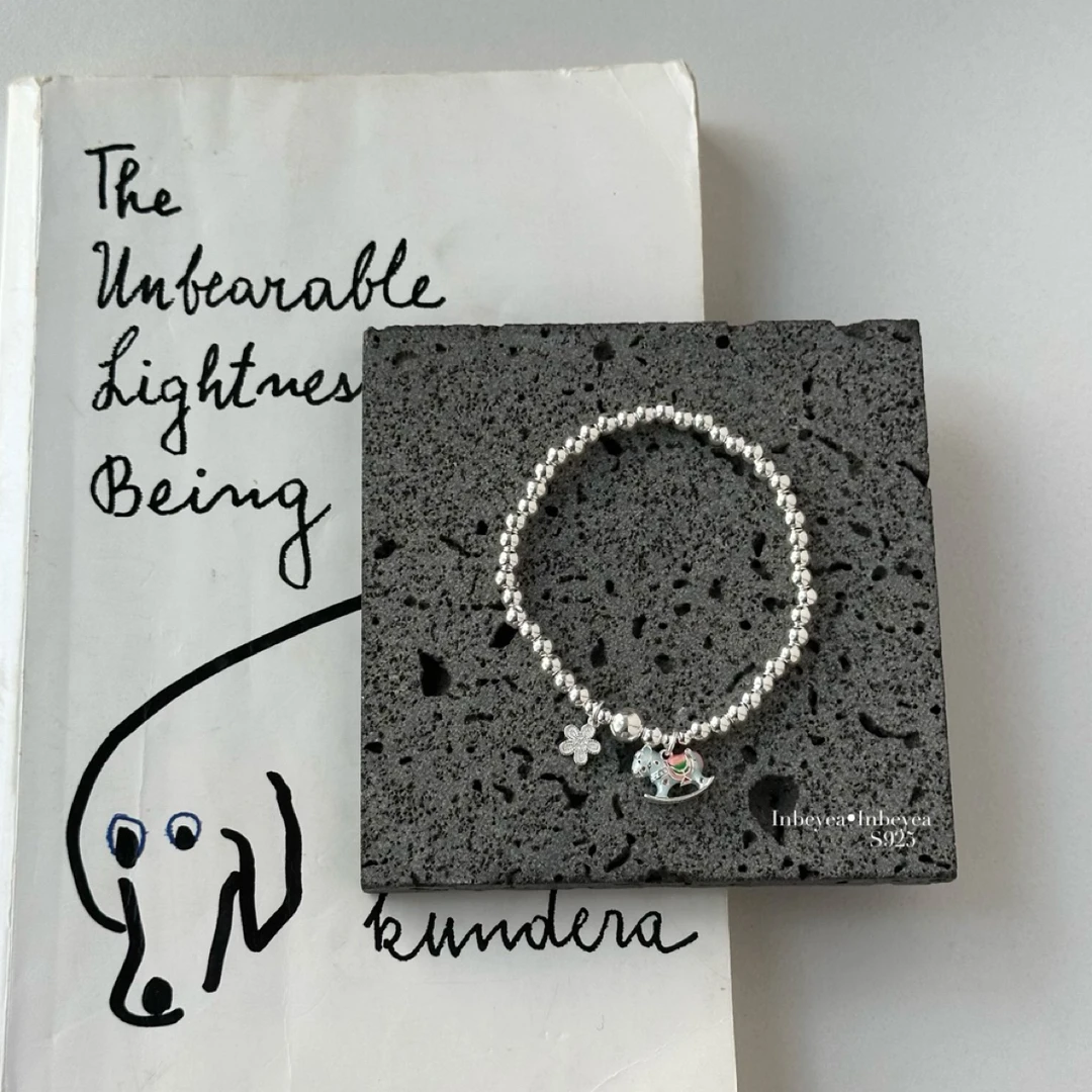 925银手链 彩色木马弹力绳手链 35891