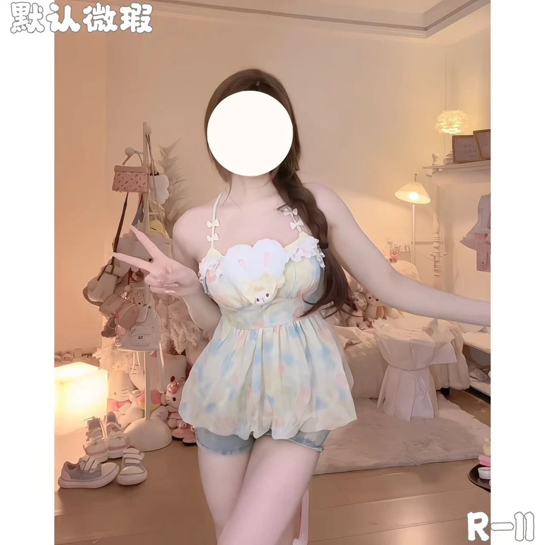 【元气喵】手作系列默认微瑕 兔兔清酒 吊带上衣（Q21）