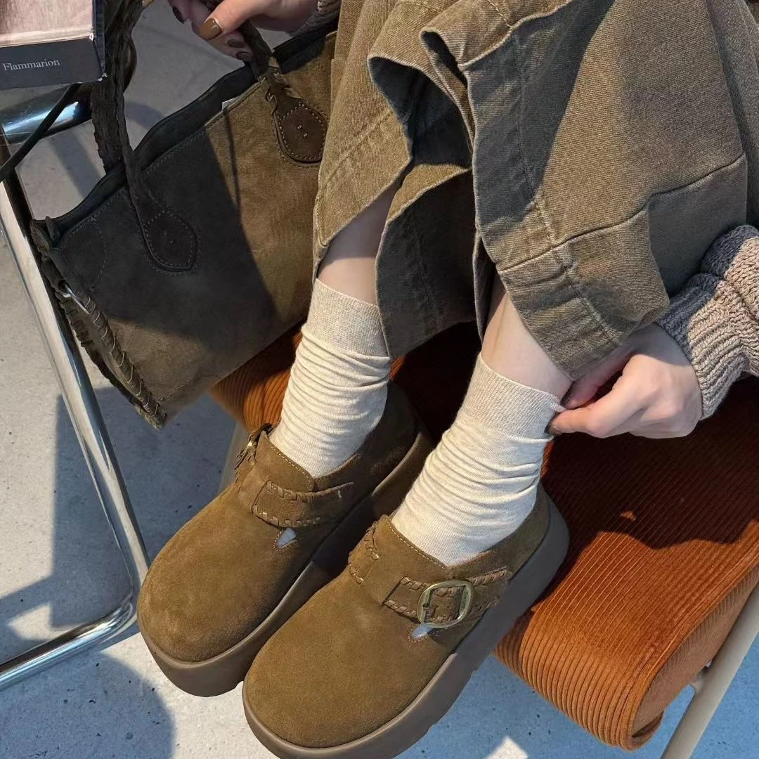 棕色系勃肯鞋时尚休闲百搭厚底低帮女鞋真皮