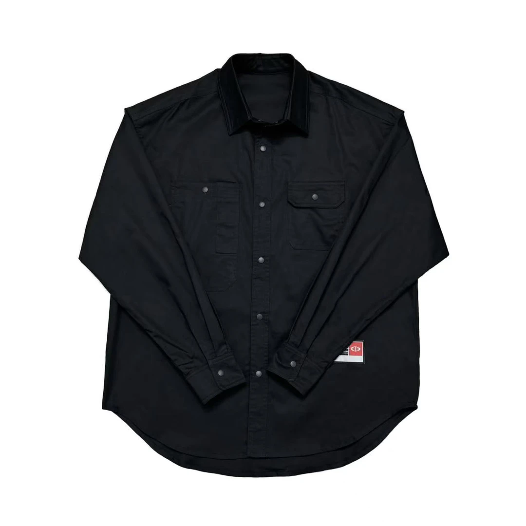 [MQ]黑色翻领简约红标潮流美式设计款出街儿童衬衫外套（春日满满）