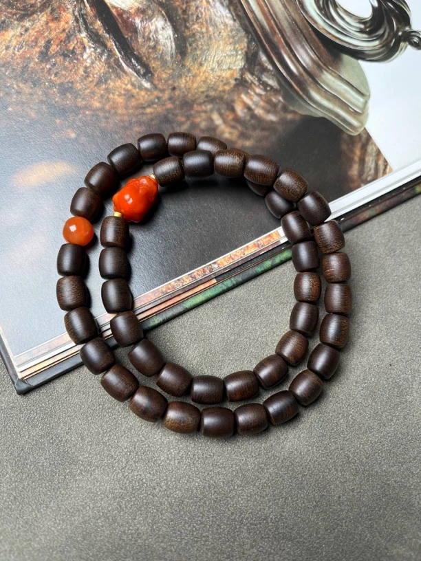 沉香越南芽庄白奇楠沉水级玉化沉香老料8mm双圈男女桶珠