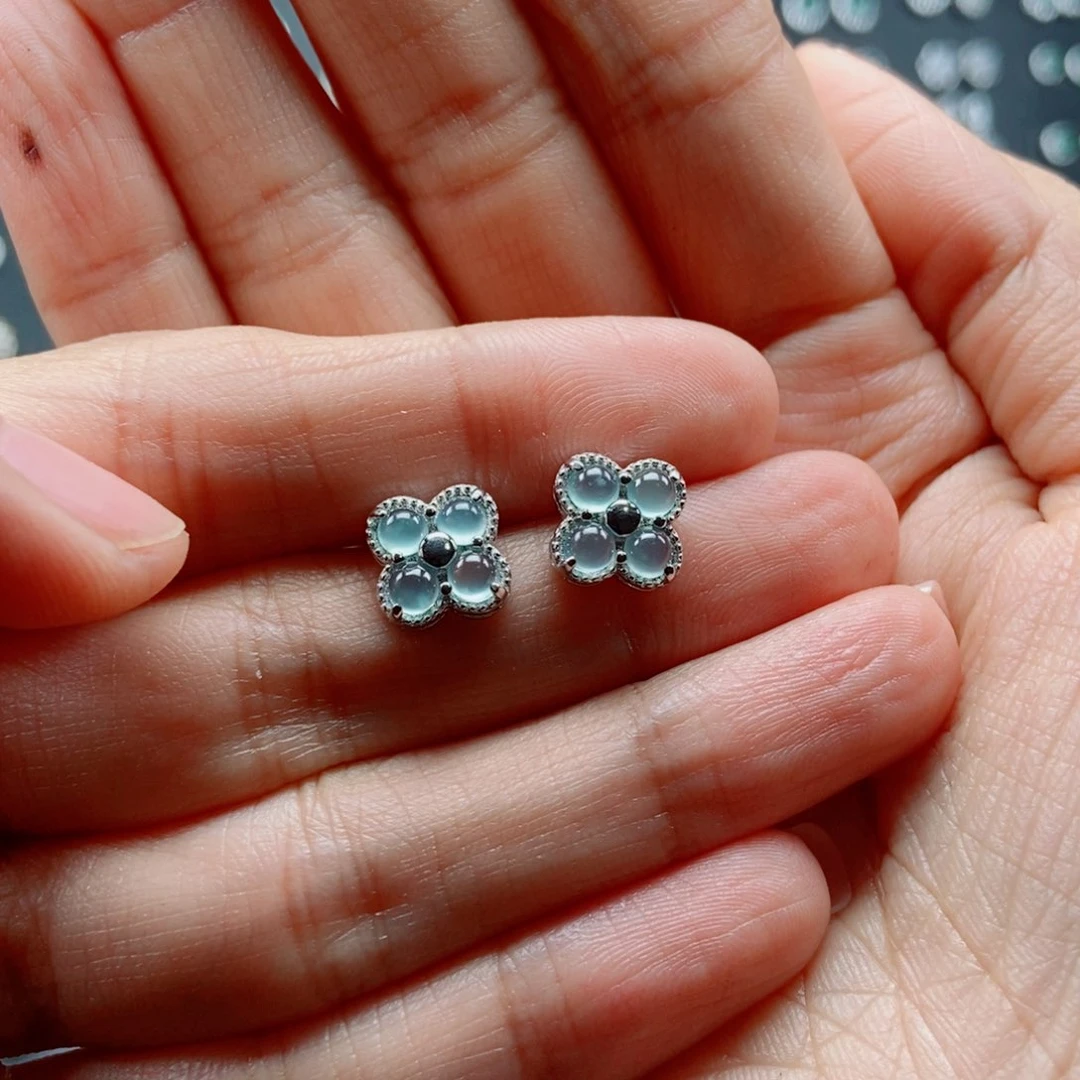 翡翠耳饰银S925镶嵌孤*岛翡翠首饰