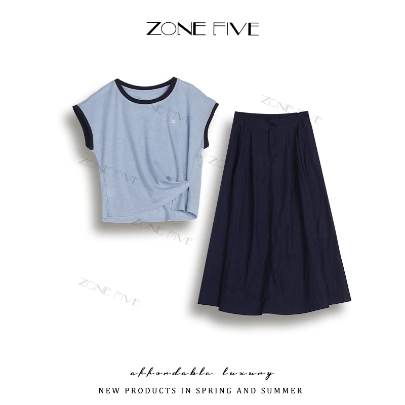 【zonefive】圆领宽松简约休闲风显瘦休闲百搭气质夏季时尚套装