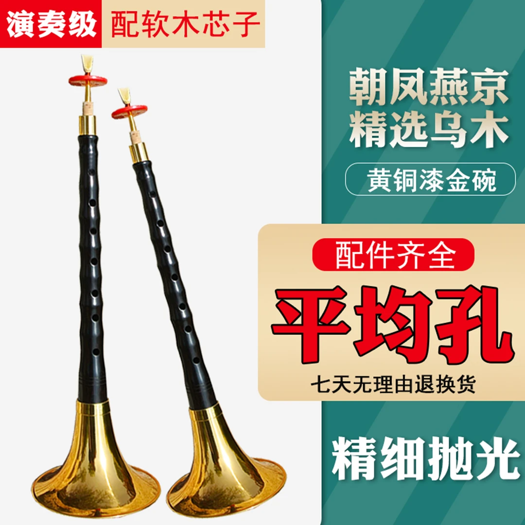 乌木平均孔唢呐乐器初学者黑檀演奏级全套红白事通用黄铜镀金喇叭