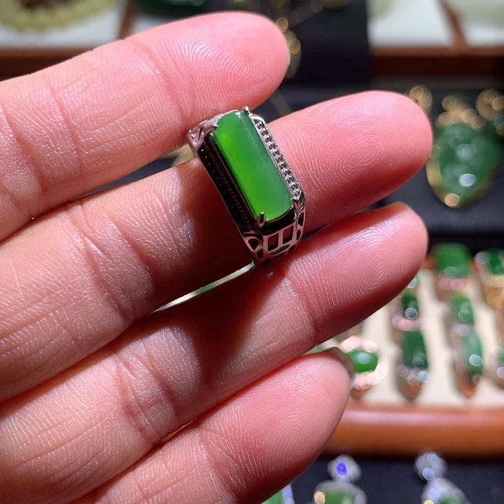 和田玉戒指银S925镶嵌