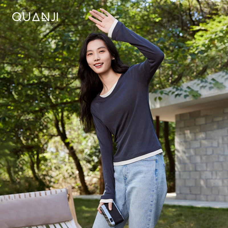 【外贸代工厂】简约百搭假两件T恤DJU8018