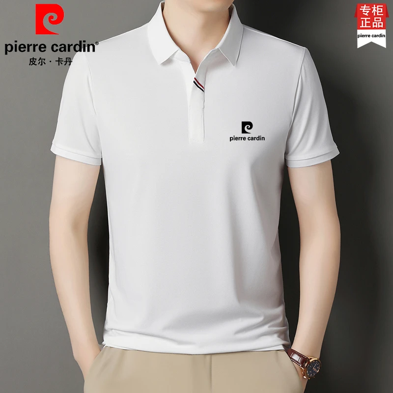 皮尔卡丹夏季新款桑蚕丝半袖男士翻领短袖T恤纯色宽松商务POLO衫
