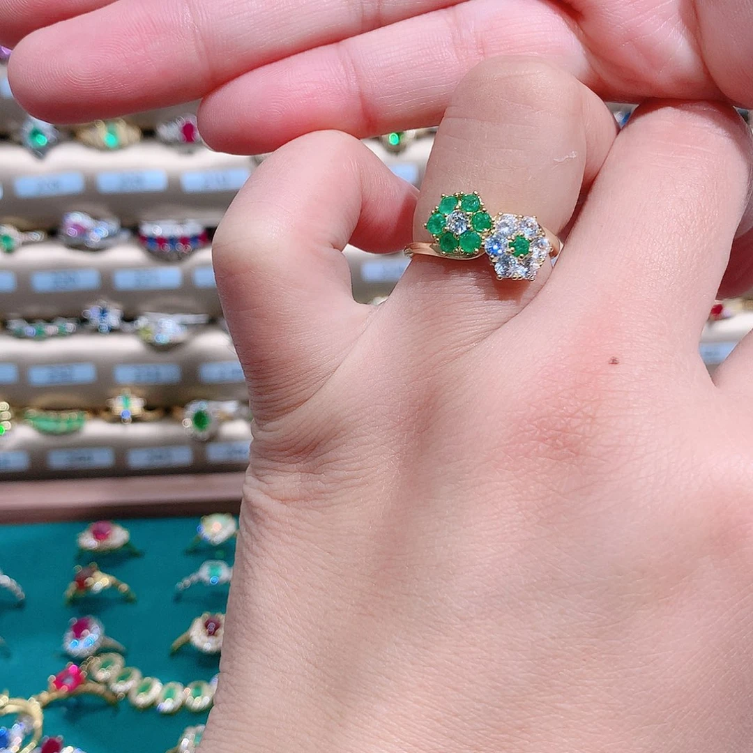 戒指祖母绿银S925镶嵌