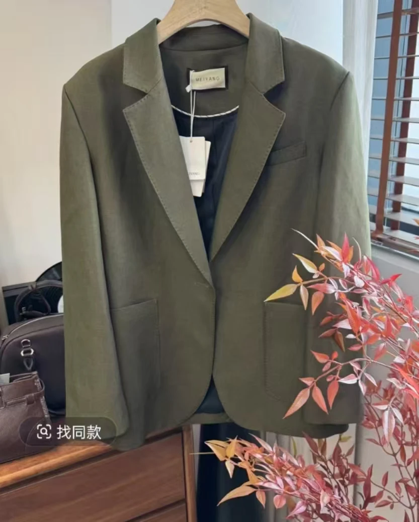 橄榄西装 斜纹机理简约干练通勤休闲宽松西服外套