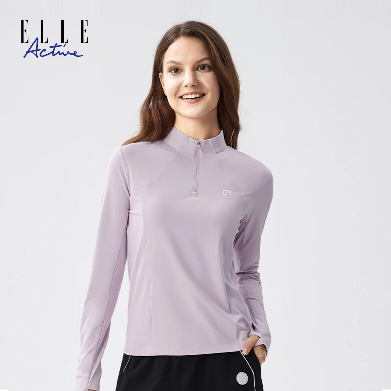 ELLE Active半拉链立领长袖t恤女款户外防风保暖上衣运动休闲秋装