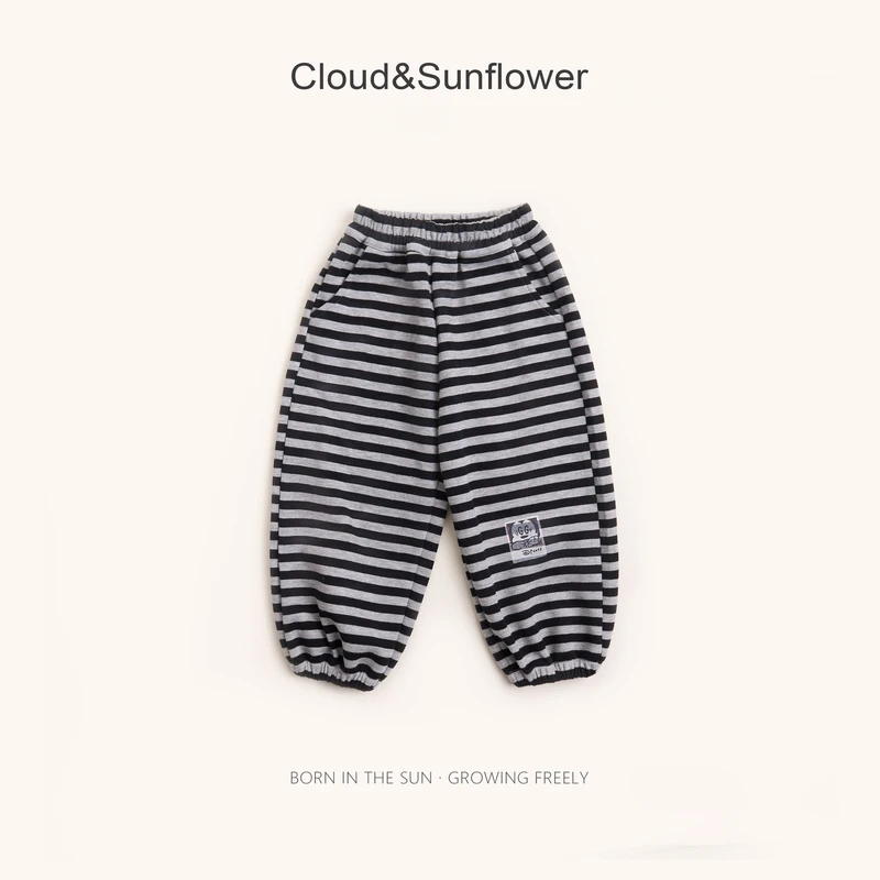 【亲爱的茁】秀场款女童黑白条纹裤脚老鼠刺绣束脚裤1114492