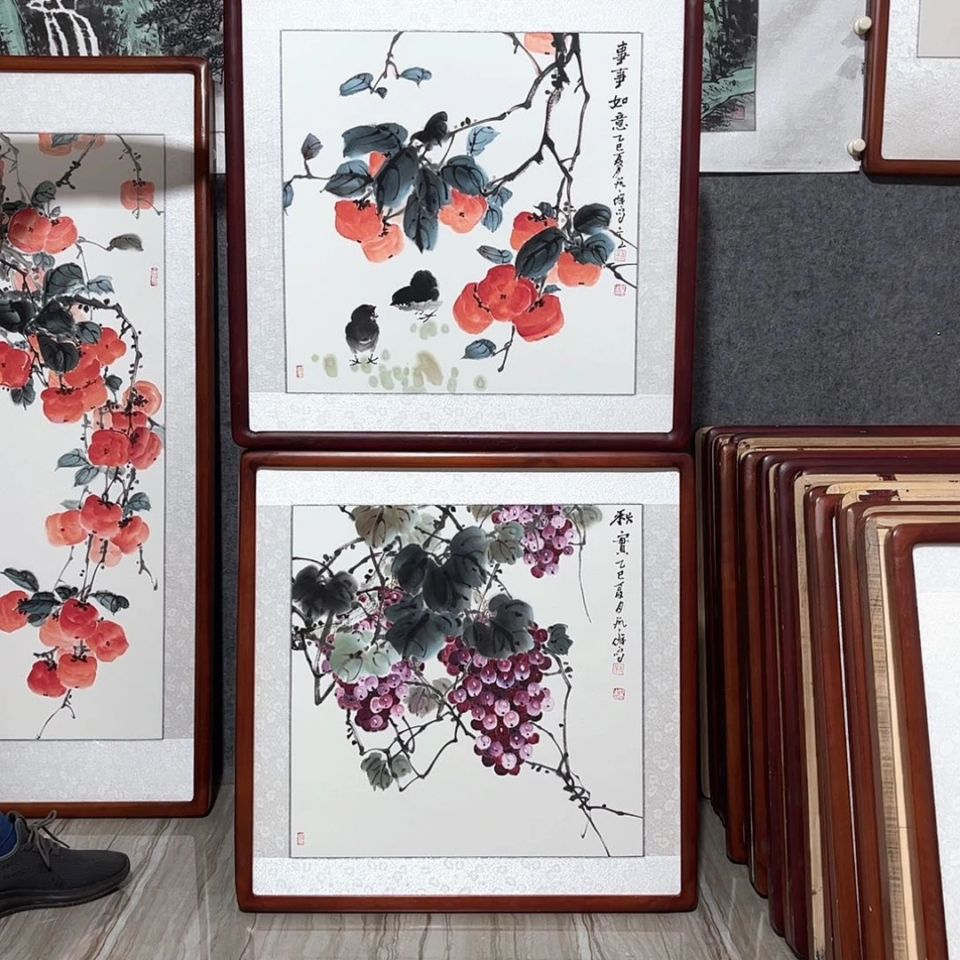 国画书画作品带框63×63厘米