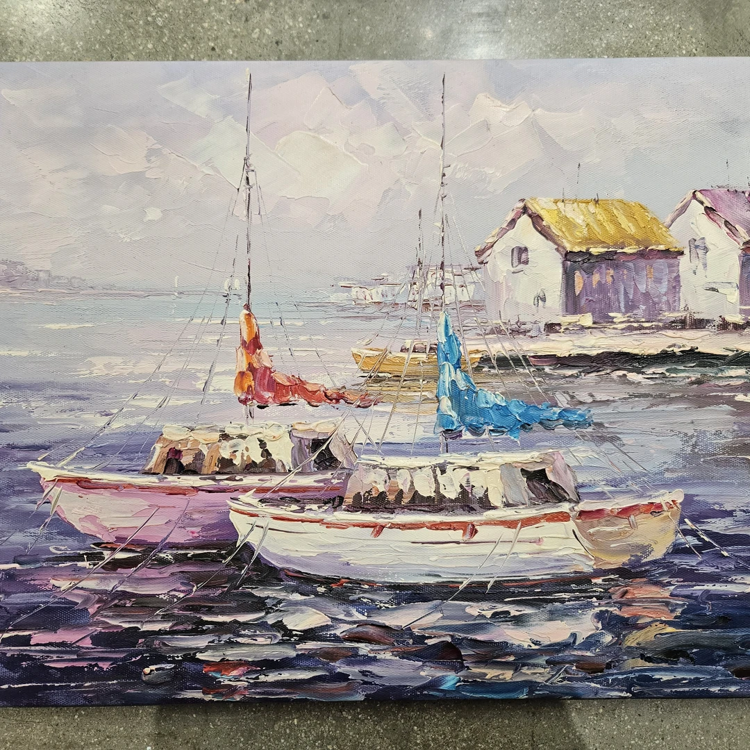 手工简约一帆风顺油画玄关客厅餐厅装饰画30*40