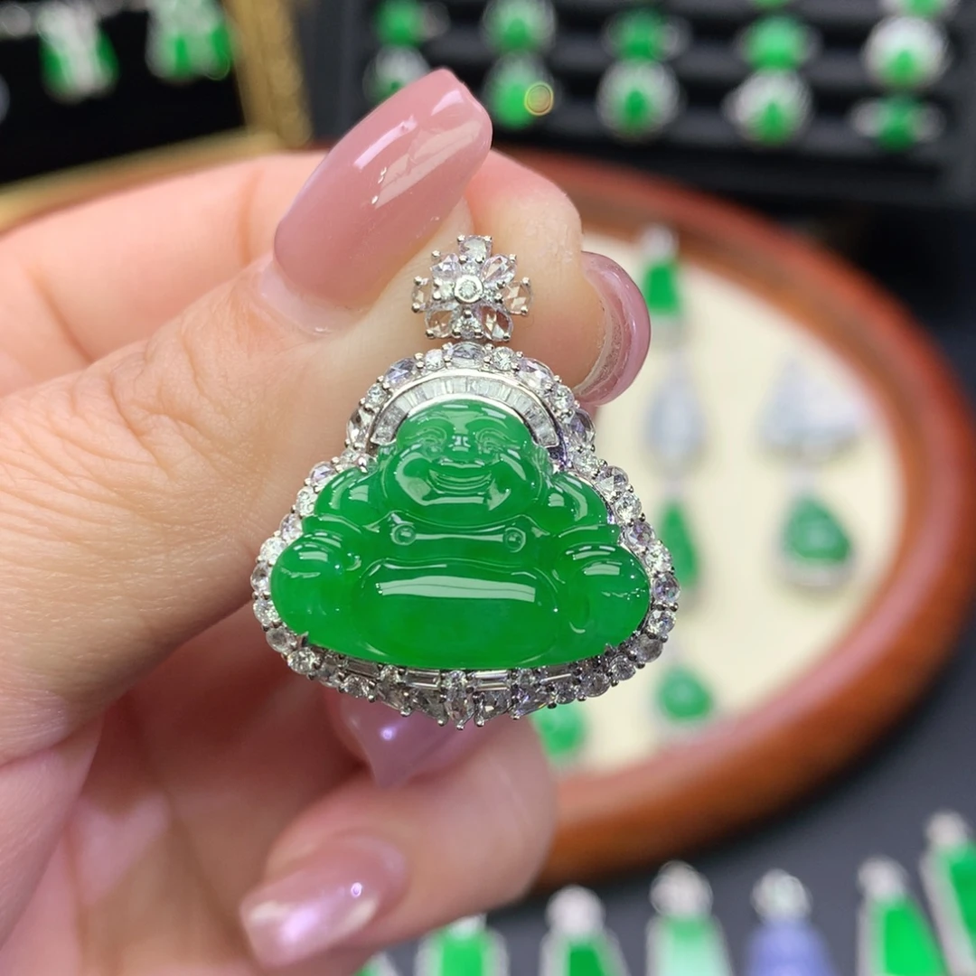 美***～翡翠18K金镶嵌吊坠(不含链)