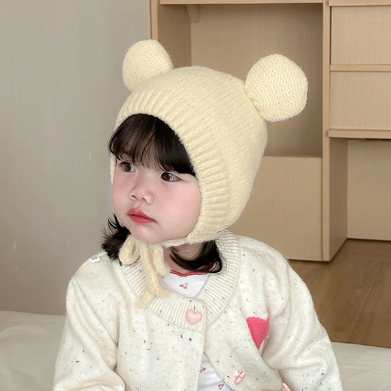 宝宝帽子护耳帽针织帽婴幼儿保暖毛线帽秋冬加厚出游套头帽