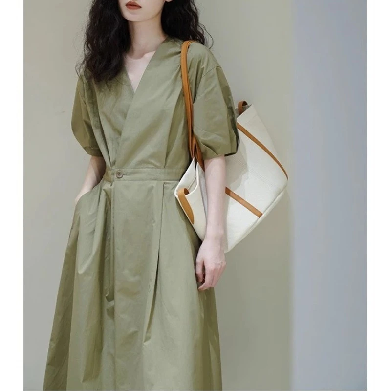 绿色名媛气质优雅轻熟风收腰显瘦连衣裙女夏新款