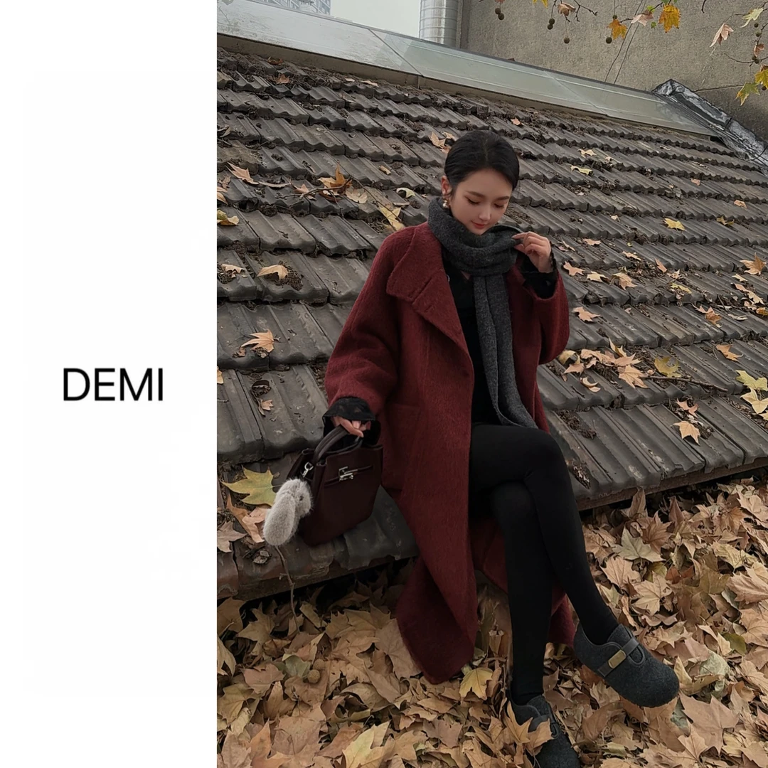 MISS RUILI 定制 2025新款高级感立领系带收腰毛呢大衣女F1524