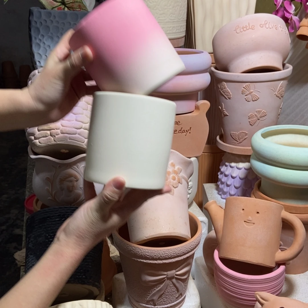 11×11直筒盆 白+粉2个