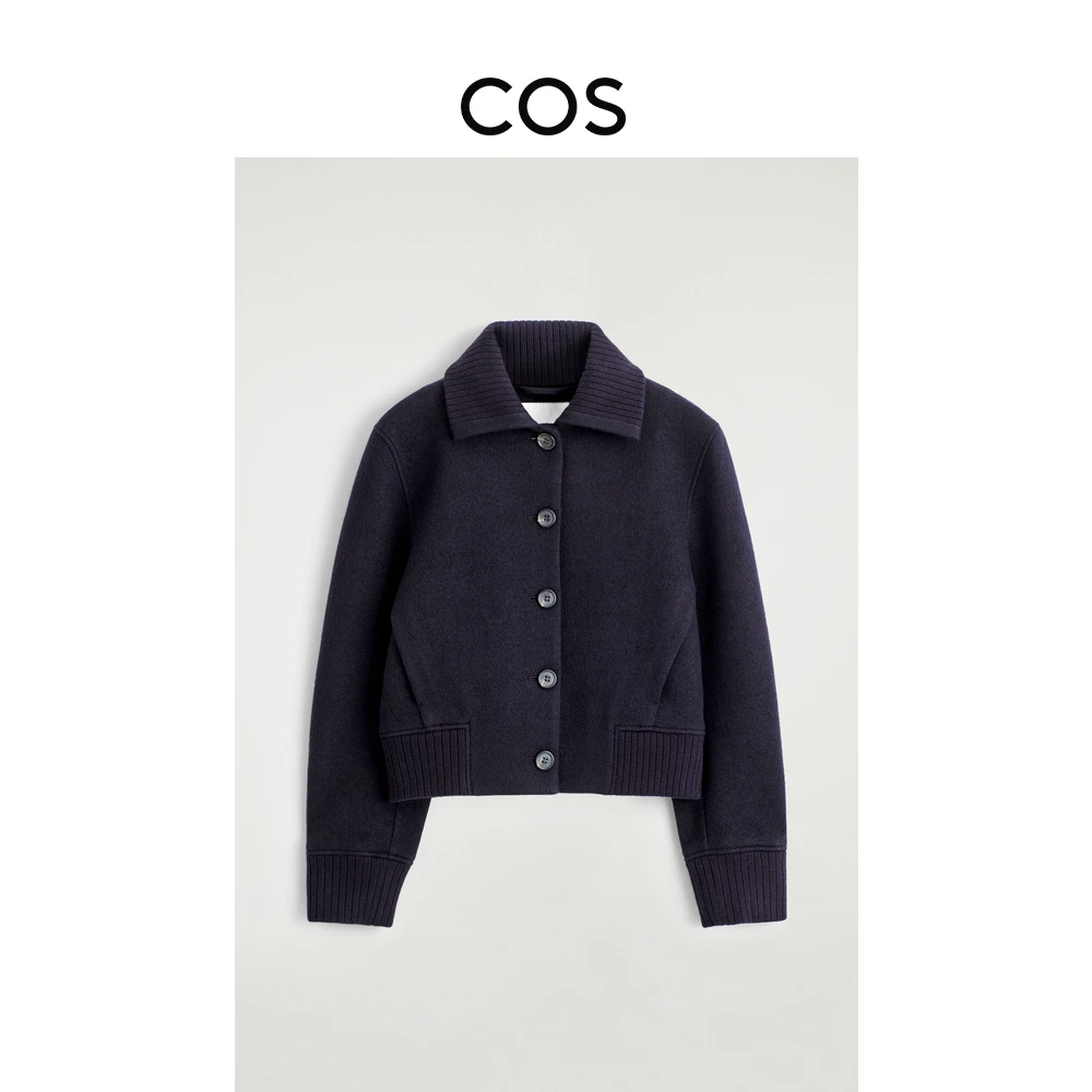COS女装 标准版型羊毛混纺夹克藏青色2025冬季新品1327490002