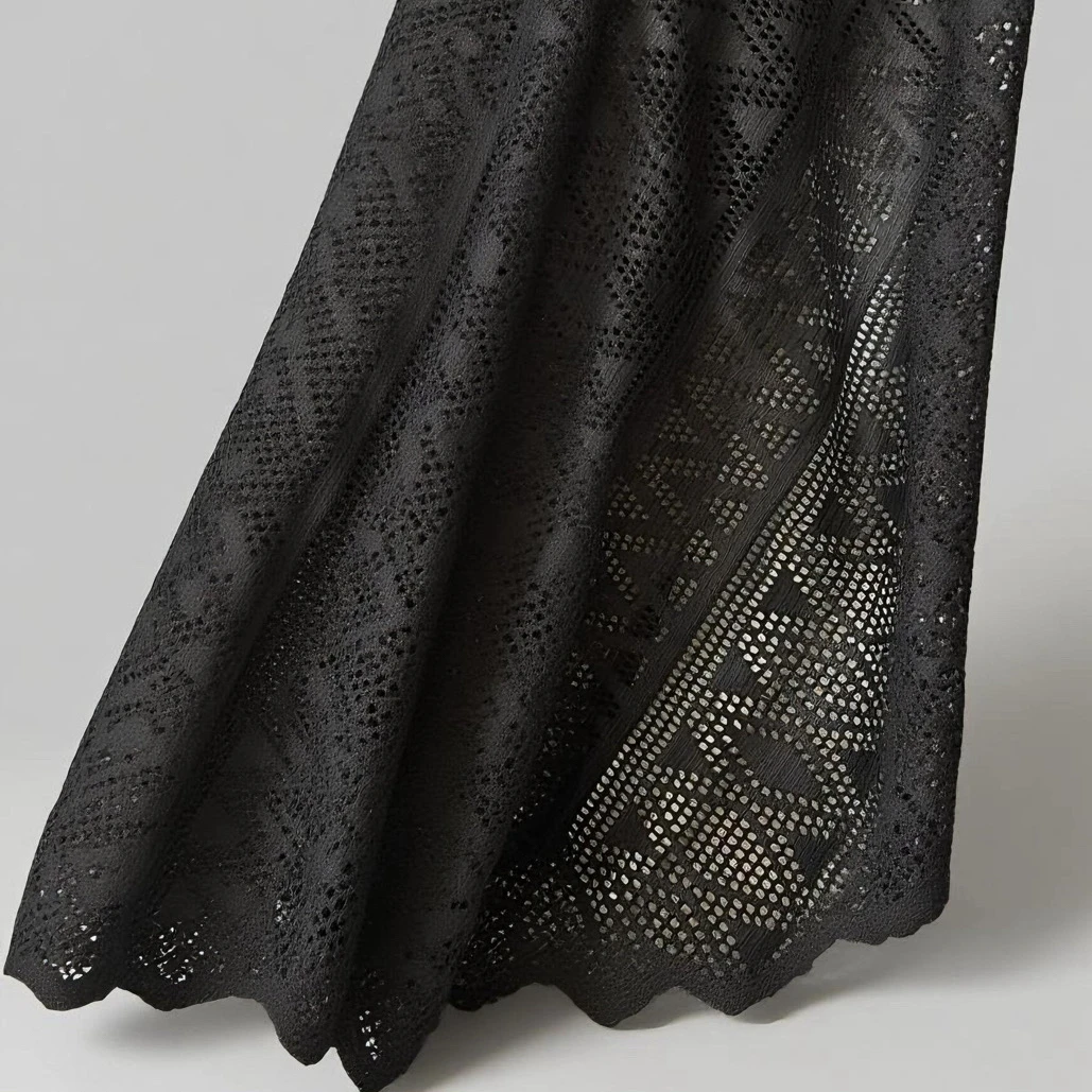 黑色三角纹蕾丝底布旗袍工艺布料可用于连衣裙裁剪