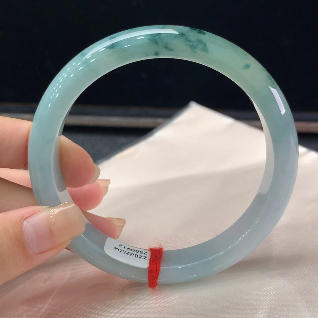 翡翠未镶嵌手镯缅甸A货翡翠 冰飘蓝花62 63