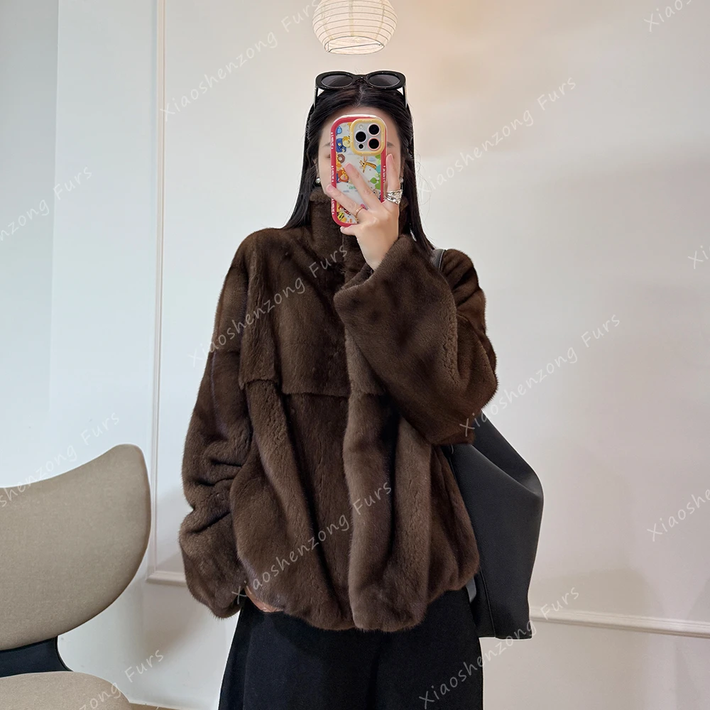 2025新款翻领进口水貂天鹅绒水貂皮草外套女2536