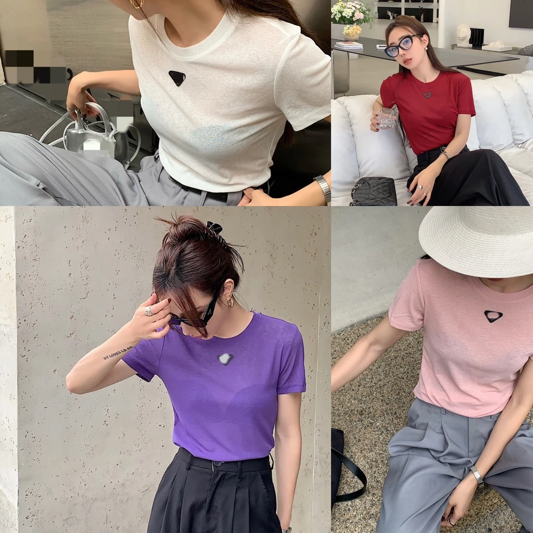 W00553三角标短袖t恤女夏设计感小众洋气修身圆领体恤上衣薄