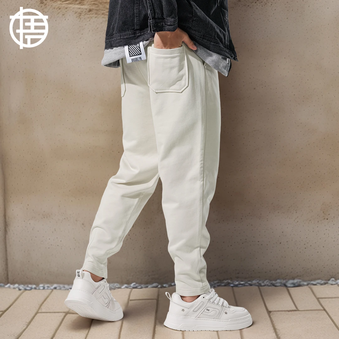 收脚阔腿裤男2025新款宽松纯色棉锥形休闲运动裤春秋冬季小脚裤子