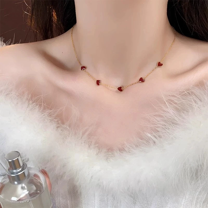 钛钢项链 不掉色 简约百搭红色爱心项链气质独特INS风心形锁骨链