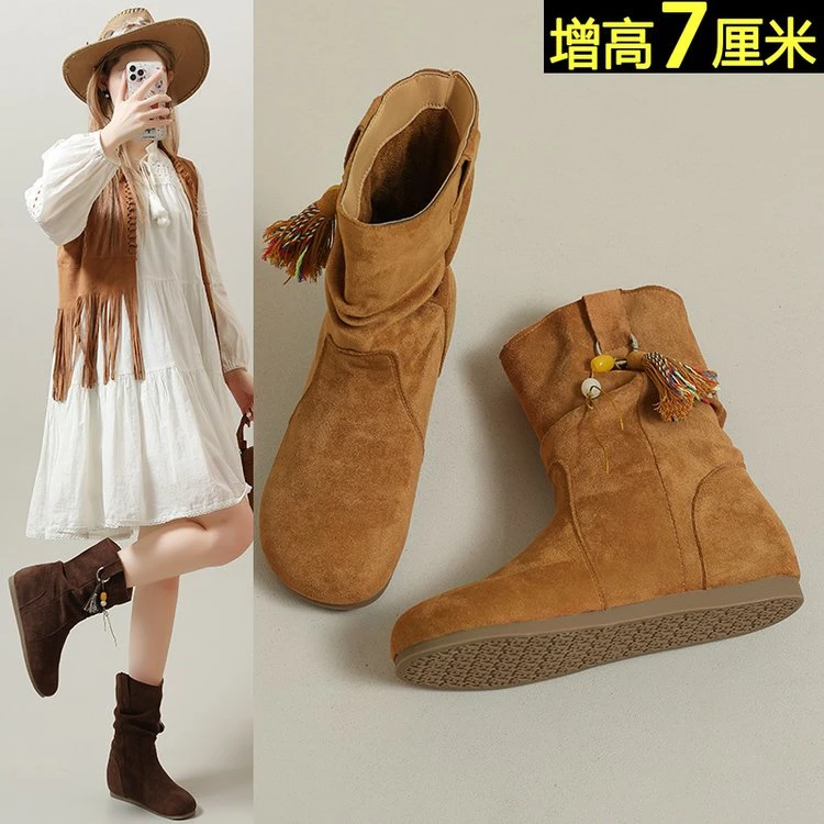 小个子勃肯短靴女款爆款新款美拉德内增高圆头阔腿裤必备鞋靴子