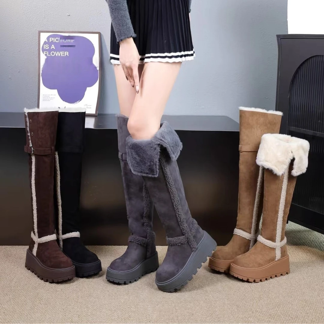 过膝高筒靴雪地靴女2025新款冬季保暖加绒女靴两穿厚底增高长靴子