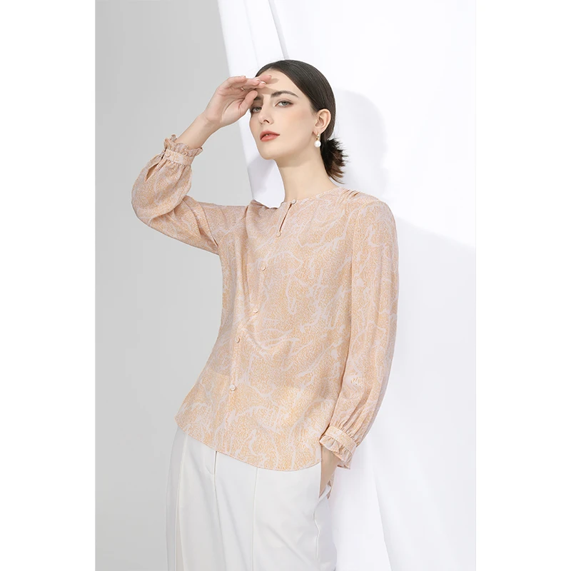 【双绉真丝】印花桑蚕丝衬衫2025春季新款时尚宽松休闲套头上衣女