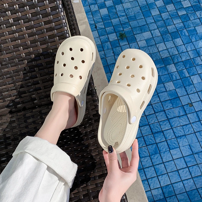 洞洞鞋女夏季外穿新款厚底防滑两穿包头半拖鞋女时尚海边沙滩凉拖