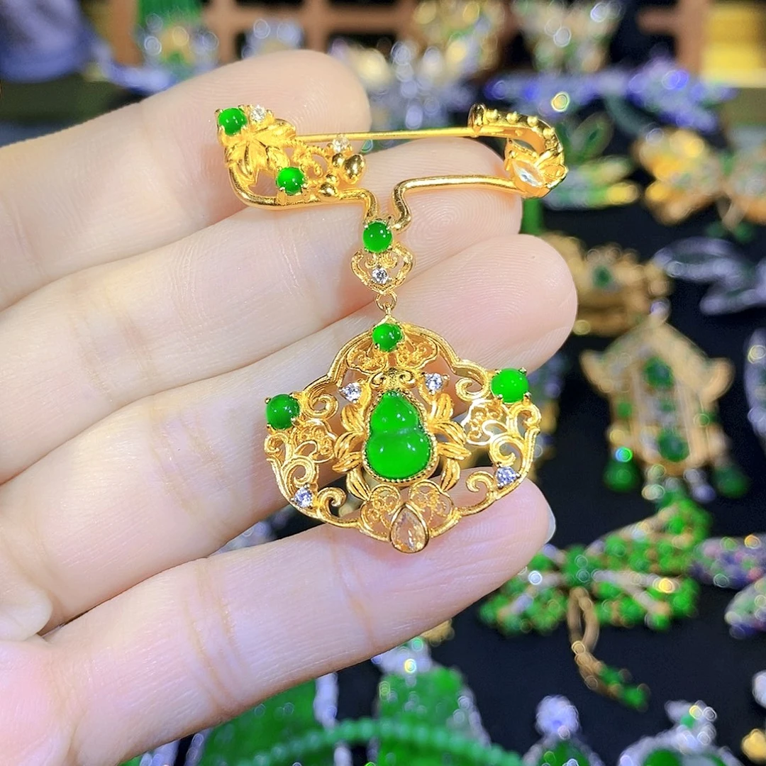 吊坠(不含链)银S925镶嵌翡翠