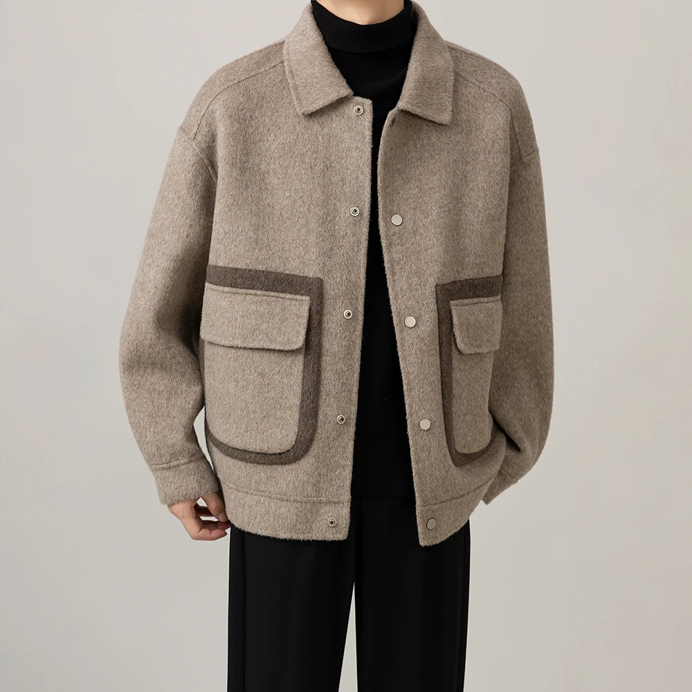 海澜优选之家男装100%绵羊毛双面毛呢外套男2025新款秋冬季拼色短