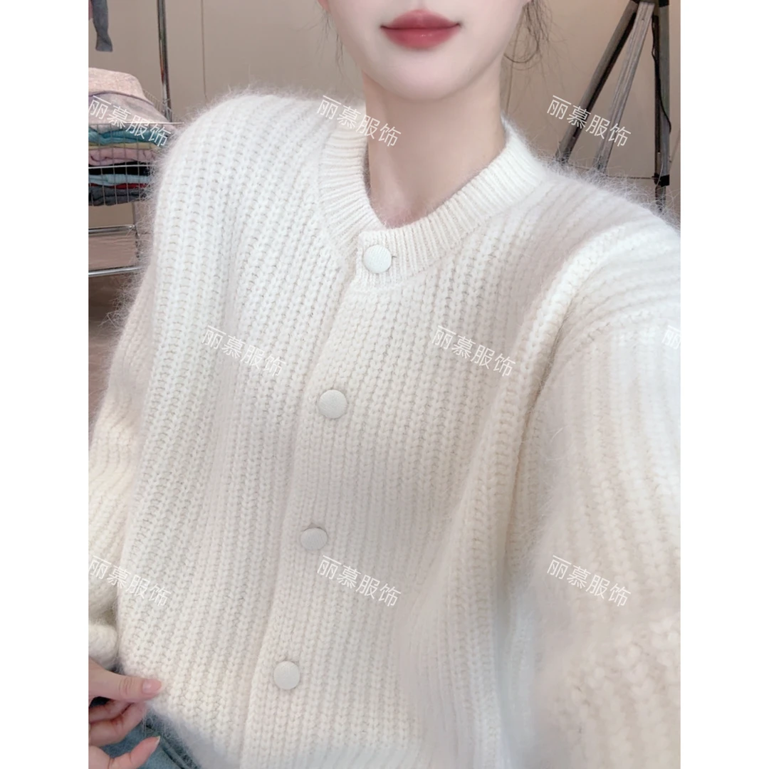 【绒绒微光】浣熊加厚小个子纯色简约百搭韩版针织开衫2160