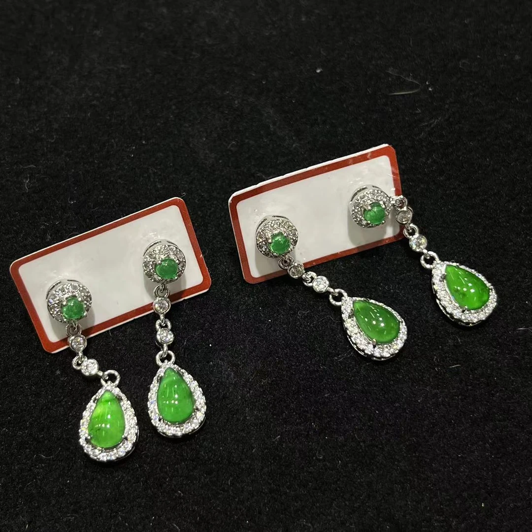 【菲菲】翡翠蛋面耳饰多样性发其一对@k