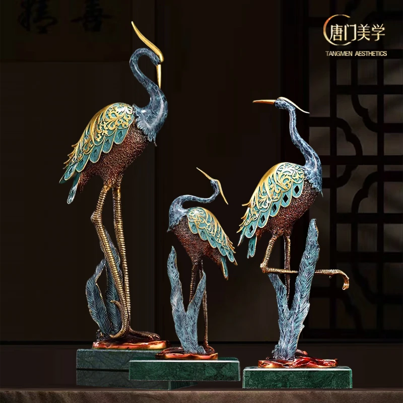 《仙鹤延年》古典复古全铜仙鹤大摆件黄铜家居客厅乔迁新居贺寿礼品