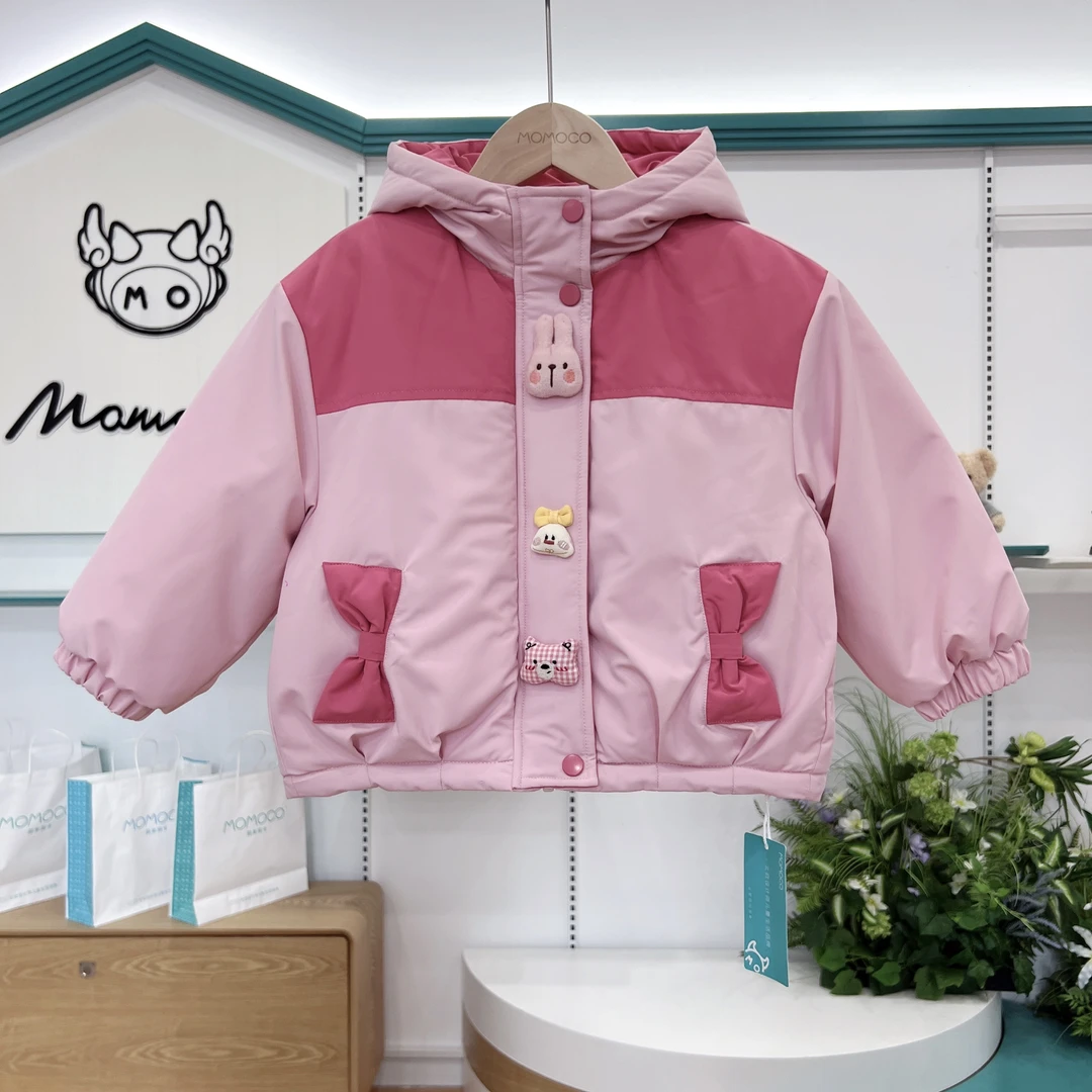 MOMOCO女童冬季新款时尚卡通兔子公仔保暖拼色连帽外套DSM577D